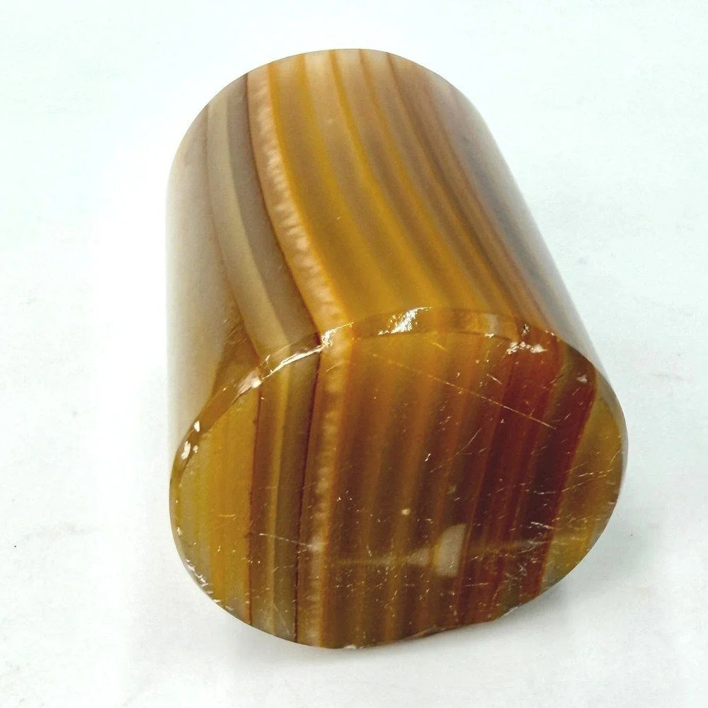 Vintage‎ Banded Onyx Stone Pen Holder Paperweight Brown Marble 7 Hole